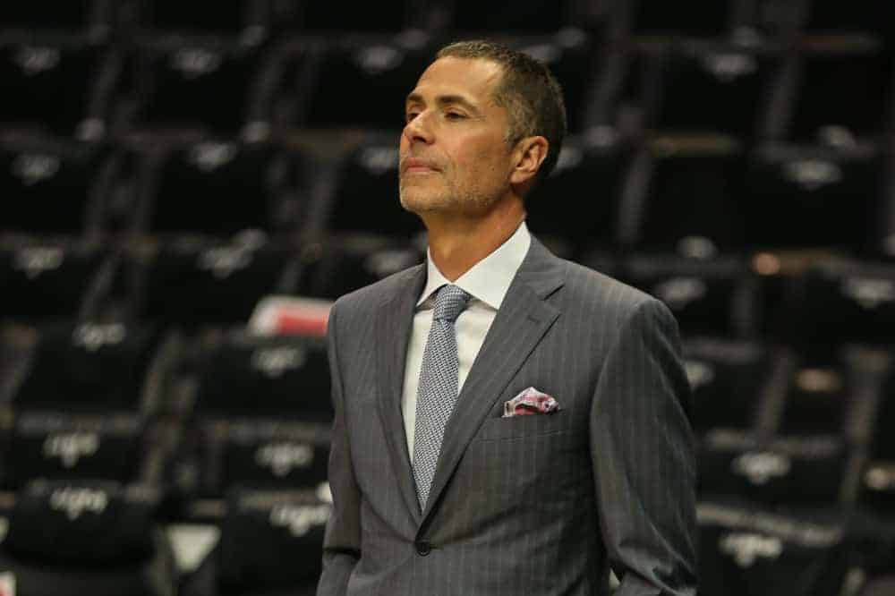 Los Angeles Lakers general manger Rob Pelinka before the NBA game between the Los Angles Lakers and the Los Angeles Clippers on October 22, 2019, at Staples Center in Los Angles, CA.
